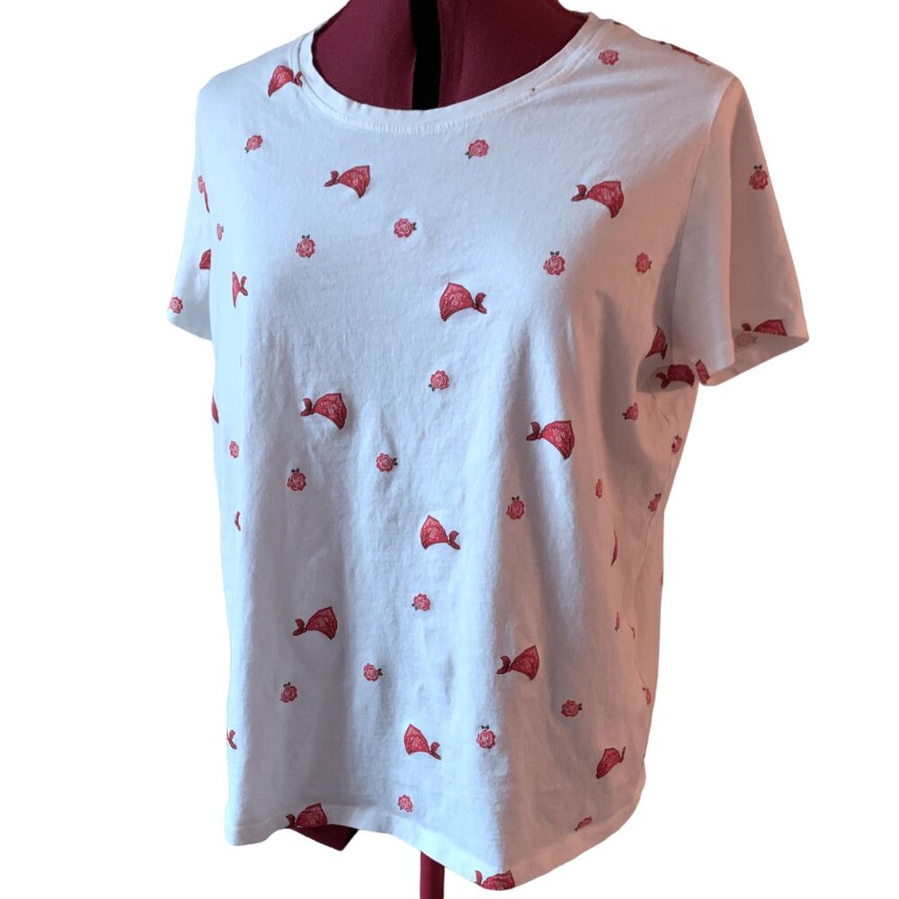 PIMKIE - Fitted T-shirt Round neck - White - red roses & bandanas - large